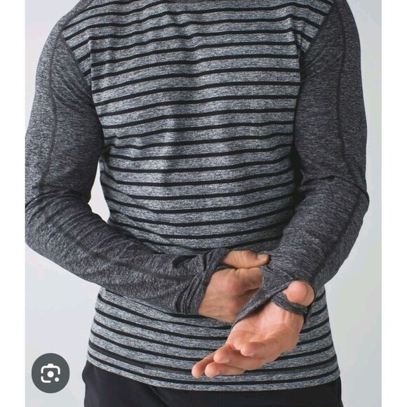 Lululemon Surge Warm Crew Shirt Yachtie Stripe Heathered Black L - Picture 1 of 4